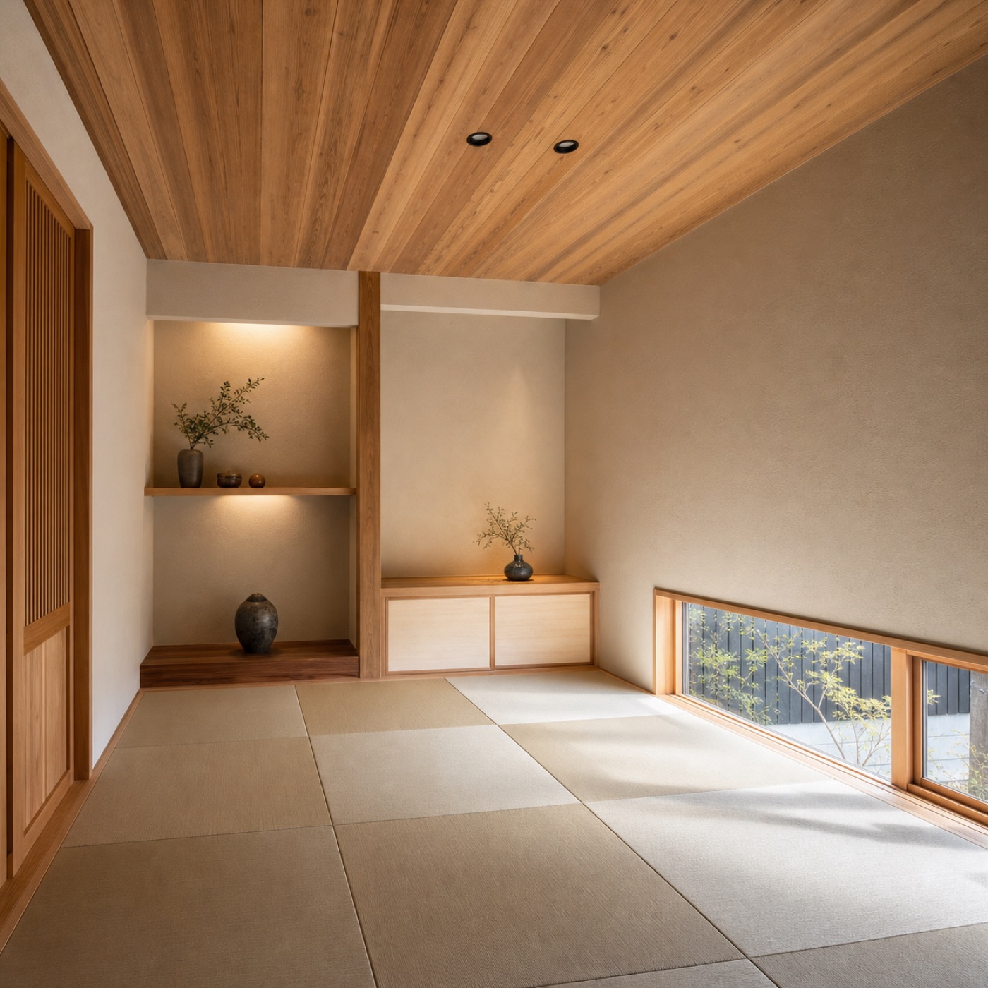 珪藻土と琉球畳風の和室
